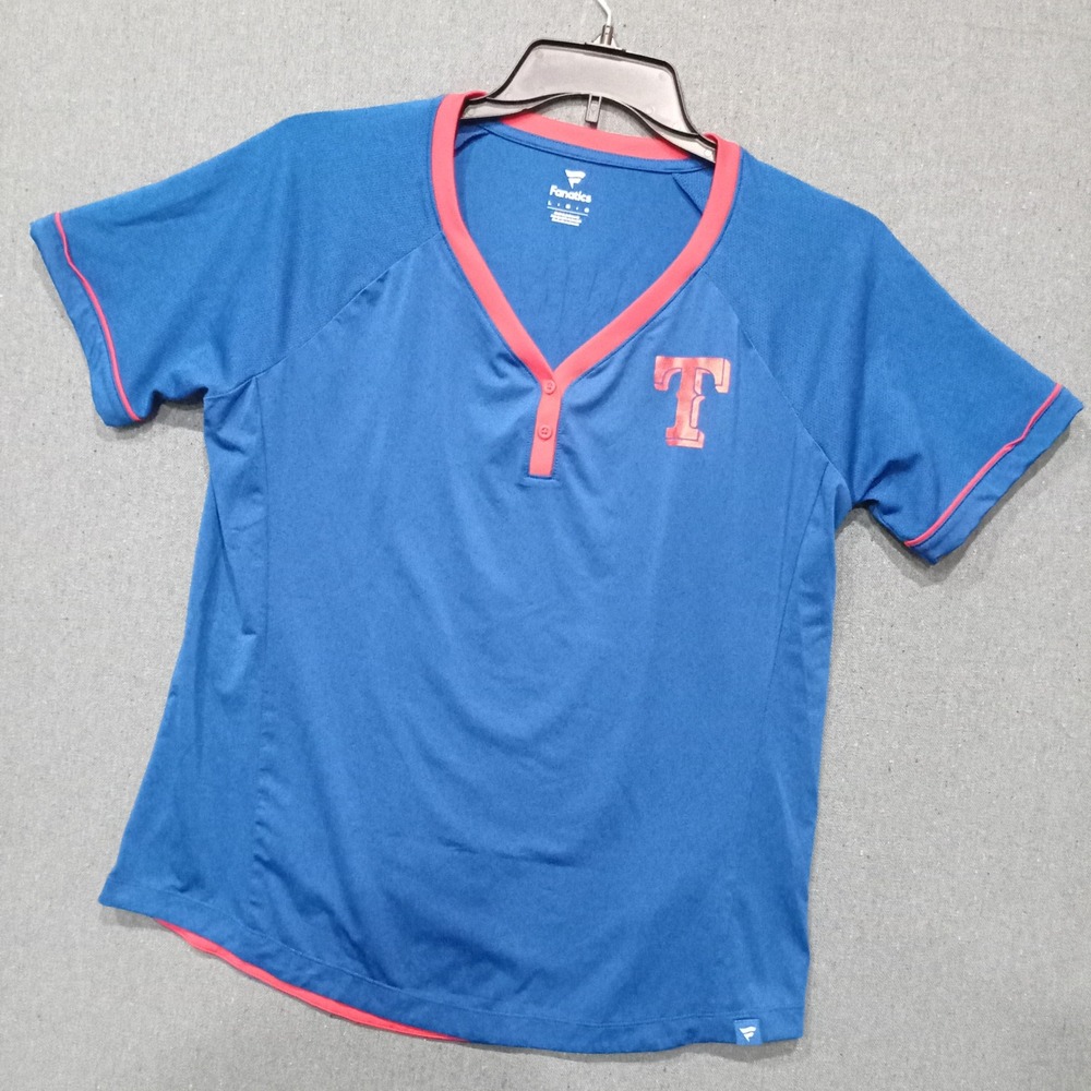 Fanatics Texas Rangers MLB Womens Blue Henley Performance Shirt Large L